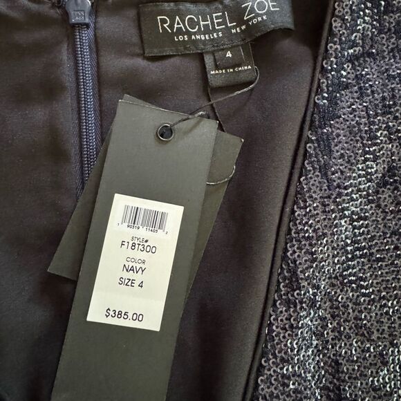 NWT Rachel Zoe Women's V Neck Clover Baby Doll Sequin Blouse in Navy Blue Size 4 - Picture 7 of 9